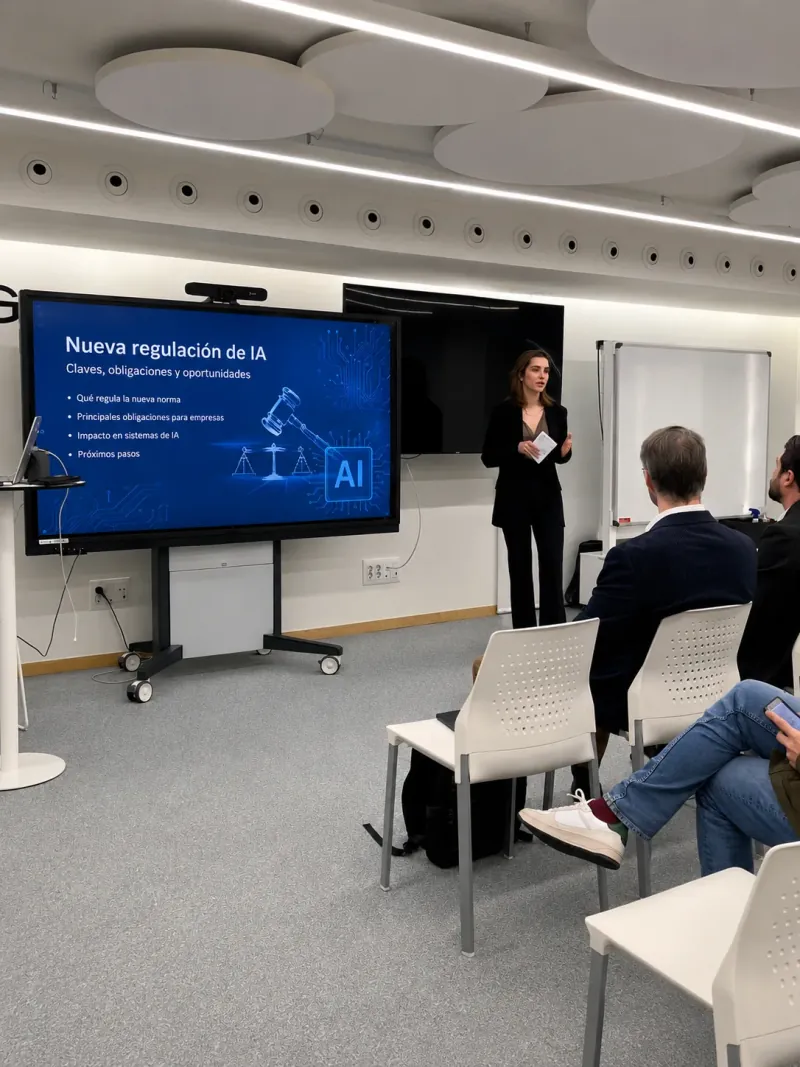 Miriam Acerete presentando la nueva regulación europea de IA en una charla anterior de AI Tinkerers en València
